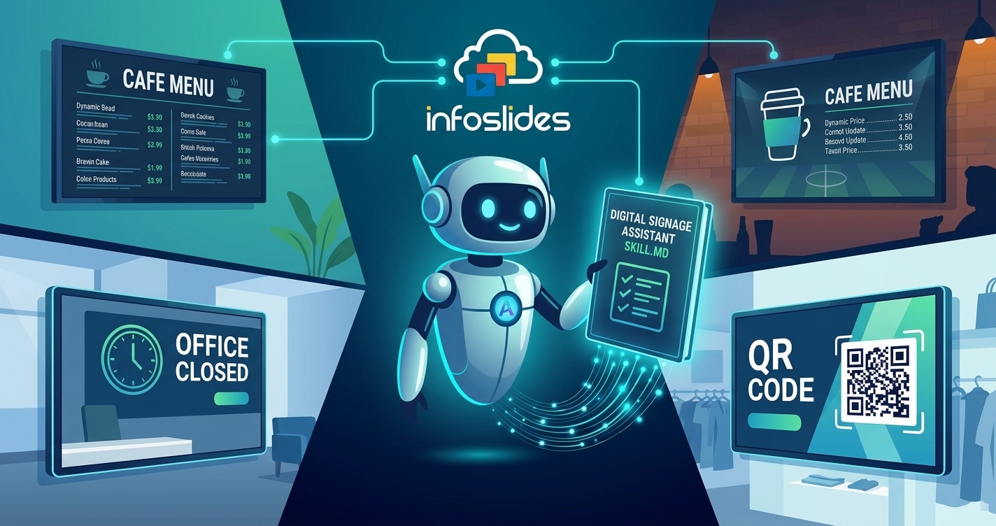 Teach your AI agent to run your screens: the InfoSlides Digital Signage Assistant